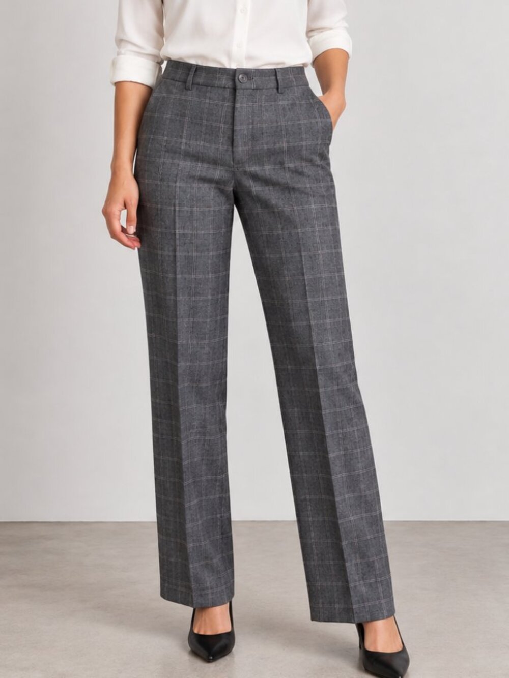 Womens Gray Plaid Slim Straight Leg Dress Pants Trousers 36/30 Workwear Office